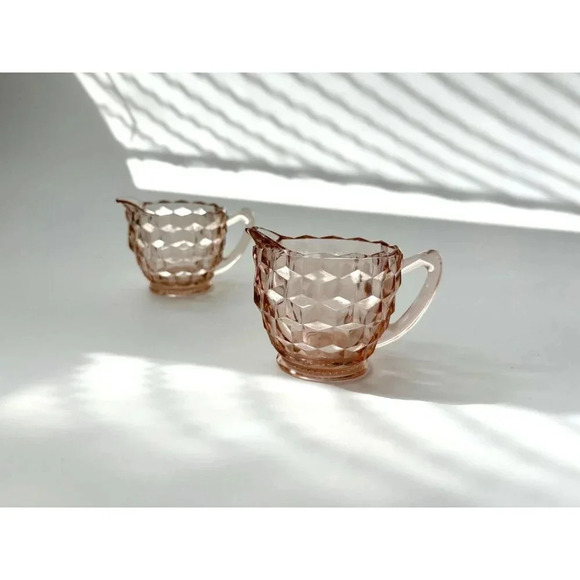 Vintage Jeannette Depression Glass Optic set of 2 Coffee | tea | creamer cups - Picture 2 of 10